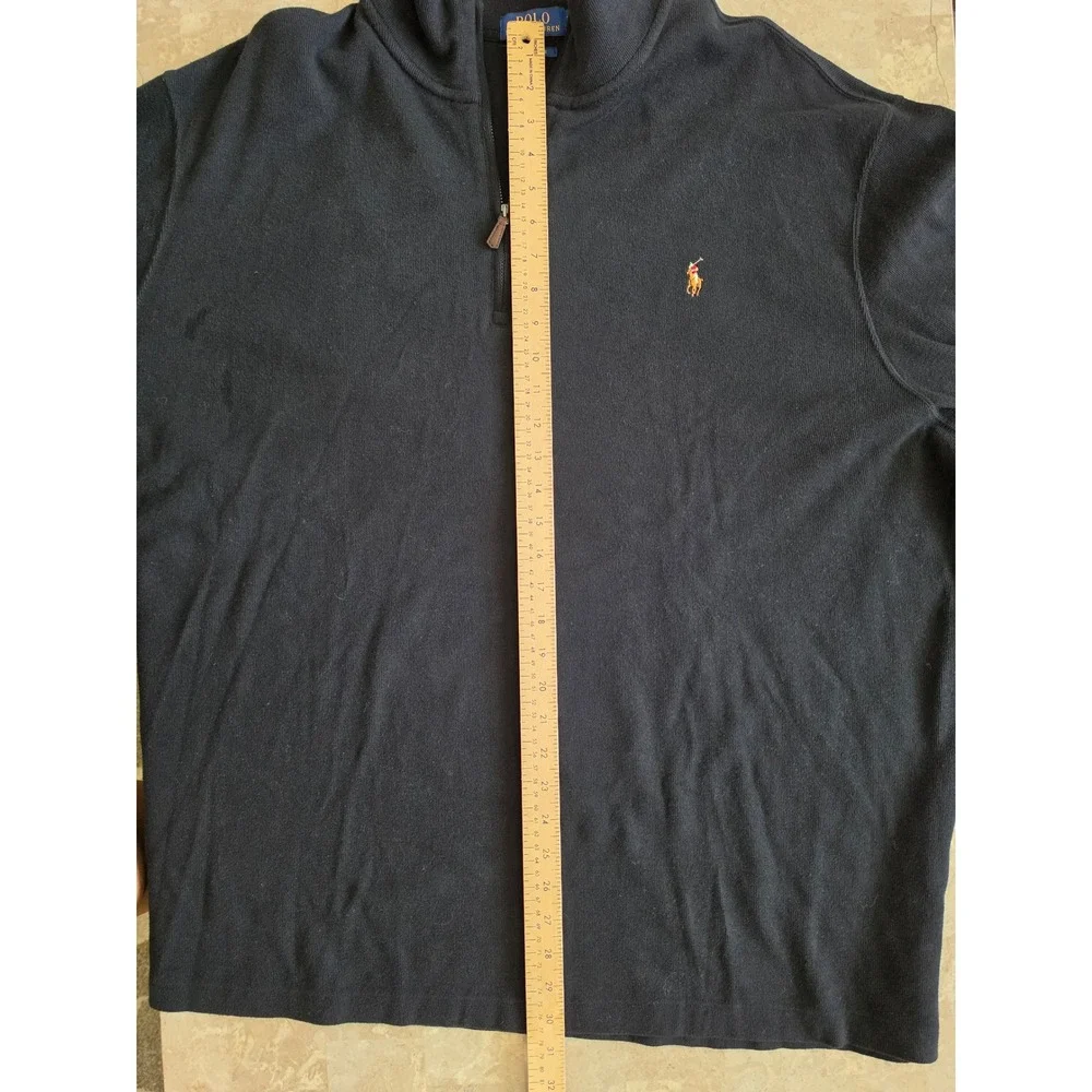 Polo Ralph Lauren Estate Rib Quarter Zip Pony Pullover Black Cotton Mens 2XL/2XB
